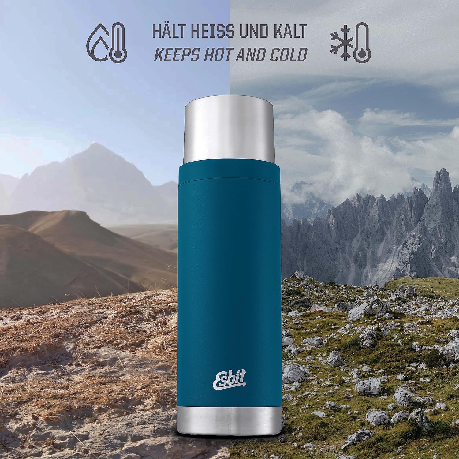Esbit Sculptor Thermal Flask - Insulated Stainless Steel Bottle for Hot and Cold Drinks - 1000ml in Polar Blue