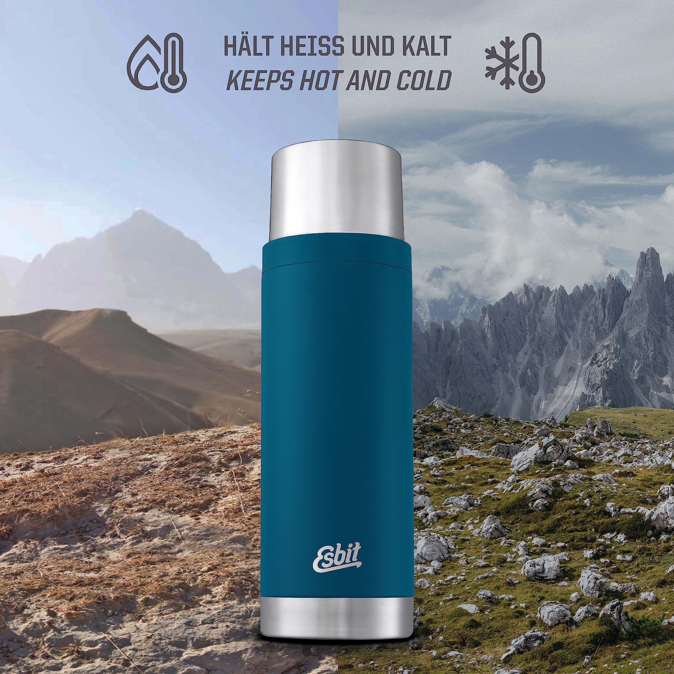 Esbit Thermoflasche Sculptor - Isolierte Flasche aus Edelstahl für warme und kalte Getränke – 1000 ml in Polar Blue | d kalte Getränke – 1000 ml in Polar Blue