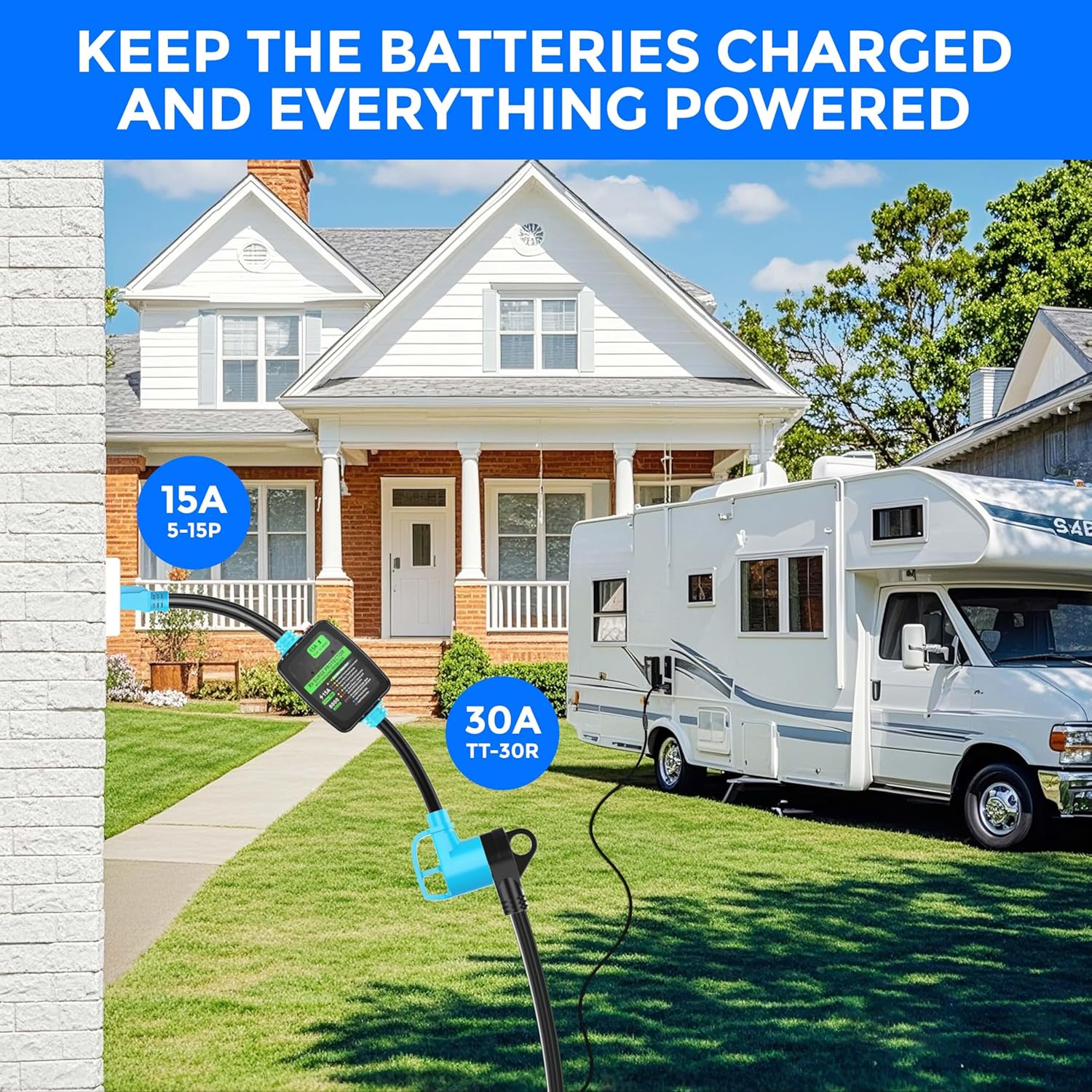 CircleCord 30 Amp to 110 Volt RV Surge Protector Adapter Cord, 8000 Joules, NEMA TT-30R to 5-15P, Overload Protection, RV Circuit Analyzer, ETL Listed