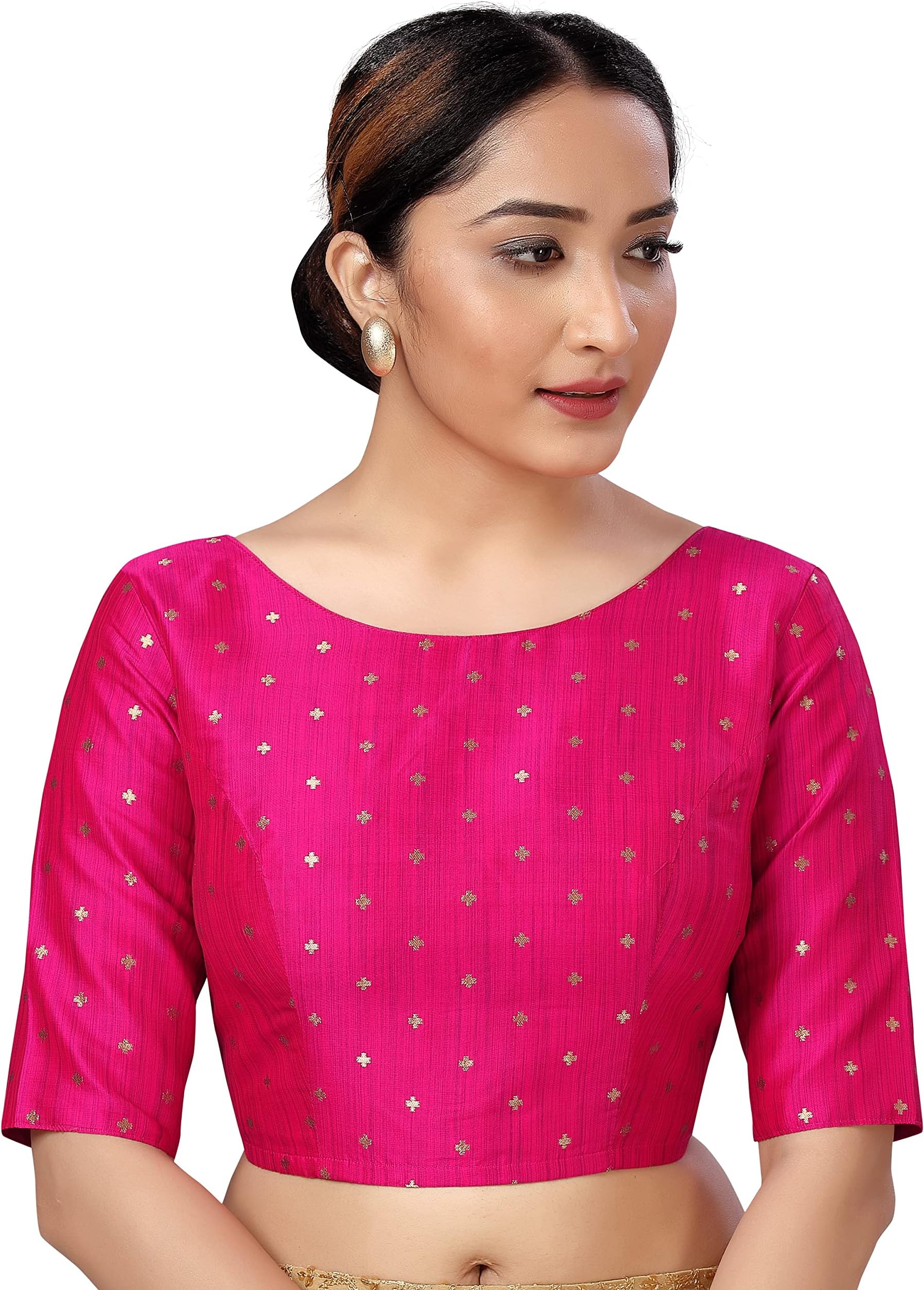 Studio Shringaar Women's Polyester Elbow Length Sleeve Pastel Tie N Dye Print Saree Blouse