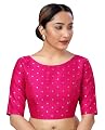 Studio Shringaar Women Silky Brocade Readymade Elbow Length Sleeves Saree Blouse(Rani, 36)