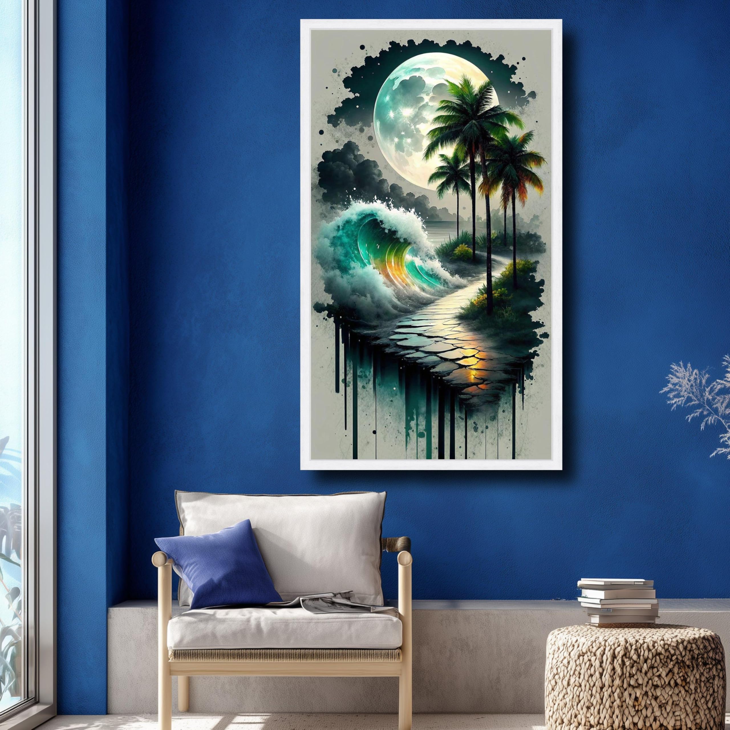 Tableau océan au clair de lune imprimé sur toile esthétique - 7