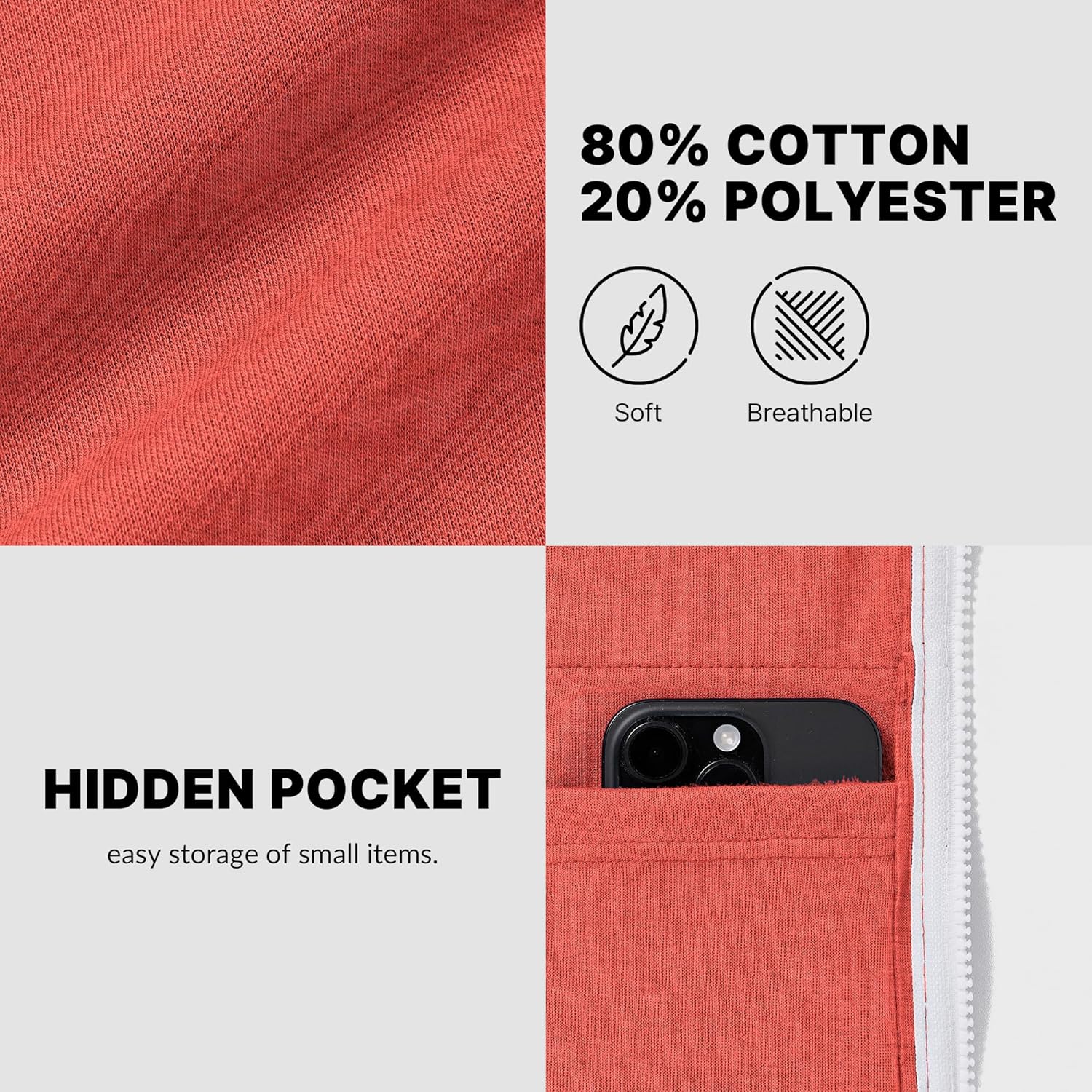 Ohoo Mens Slim Fit Zip Up Hoodie Cotton Blend Soft Fabric Basic Layering Comfy Jacket with Hidden Smart Pocket