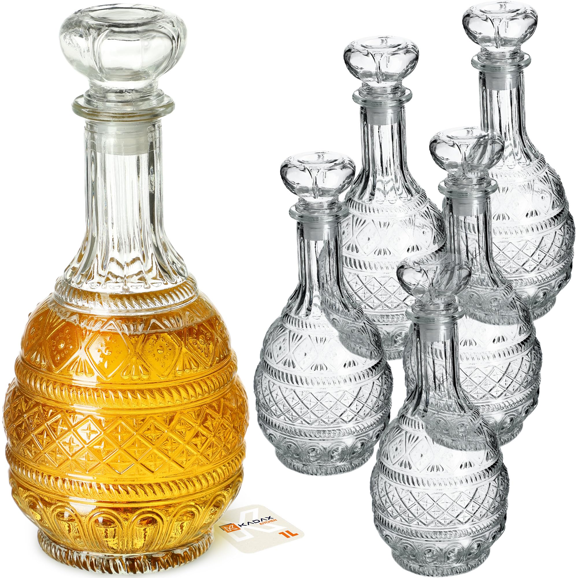 KADAX Lot de 6 Carafe à whisky élégante pour homme - Carafe à vin classique avec design unique - Bouteille de whisky comme cadeau (1 l,)