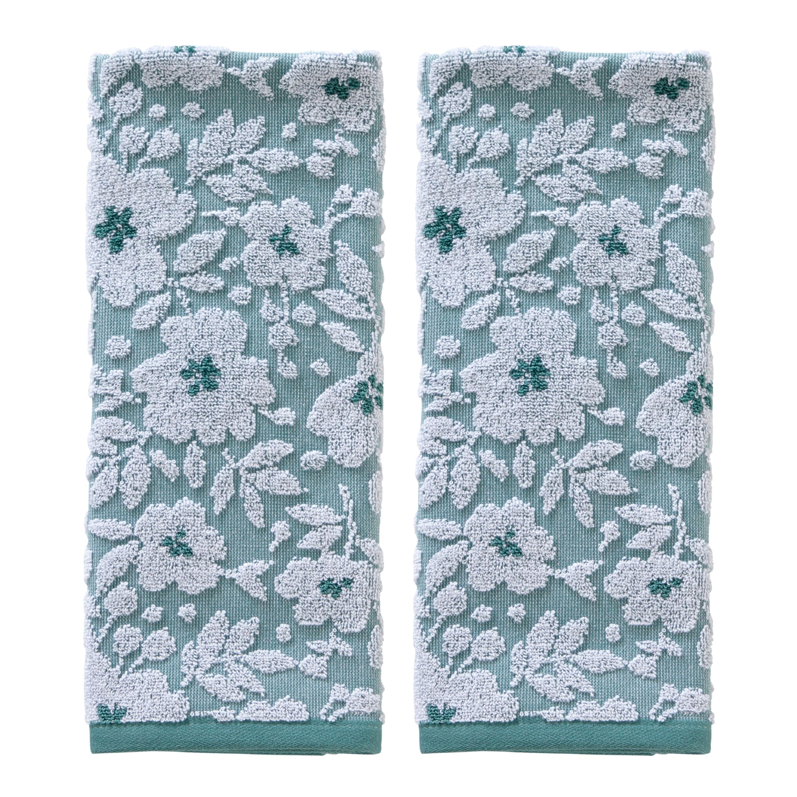 SKL Home Floral Jacquard Hand Towel Set, Moss Green, 2 Count