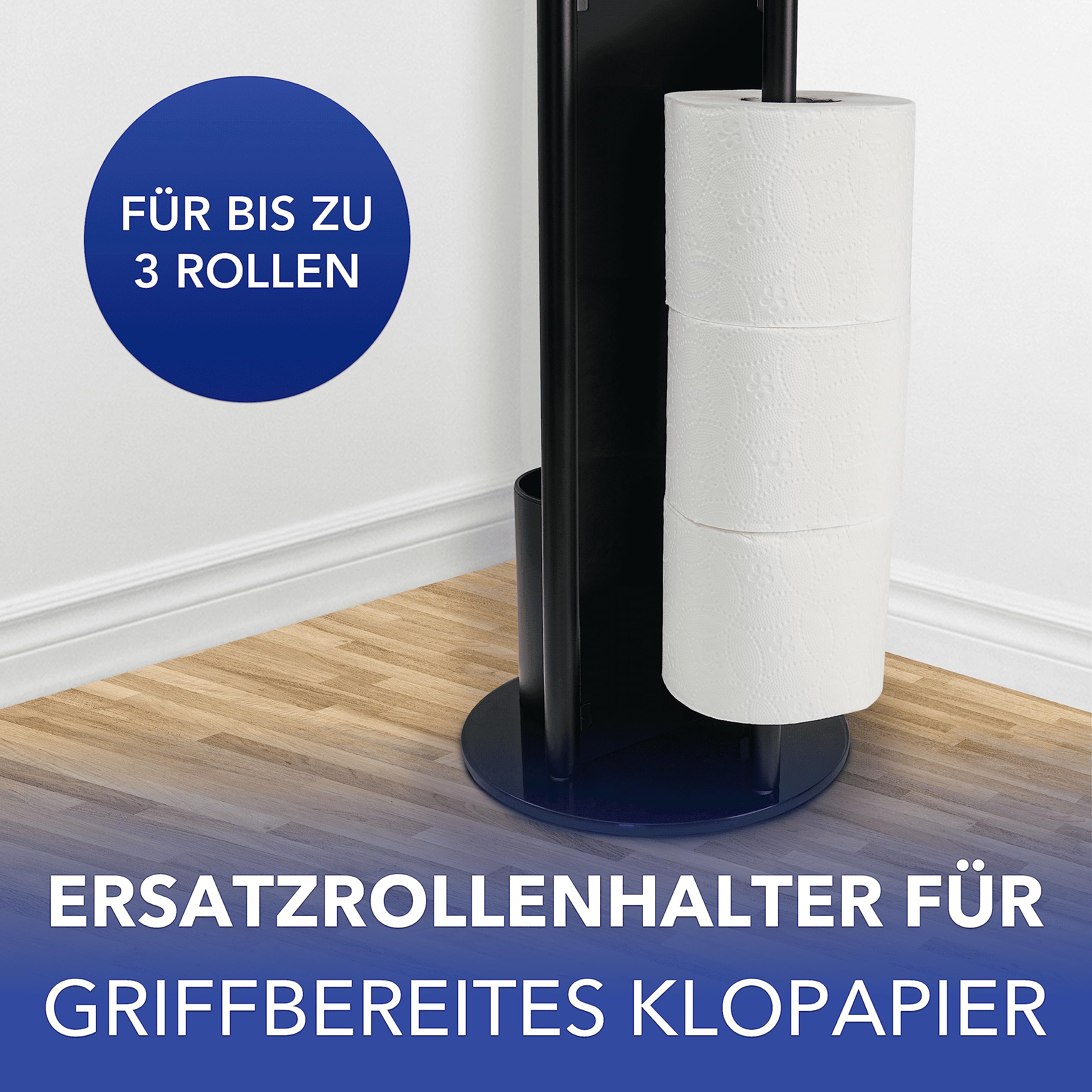 WENKO Stand WC-Garnitur Mod. Ravina 3-in-1 mit Toilettenpapierhalter und Bürstenhalter aus rostfreiem Edelstahl mit schwarzem Design Ø 20 x 70 cm schwarz