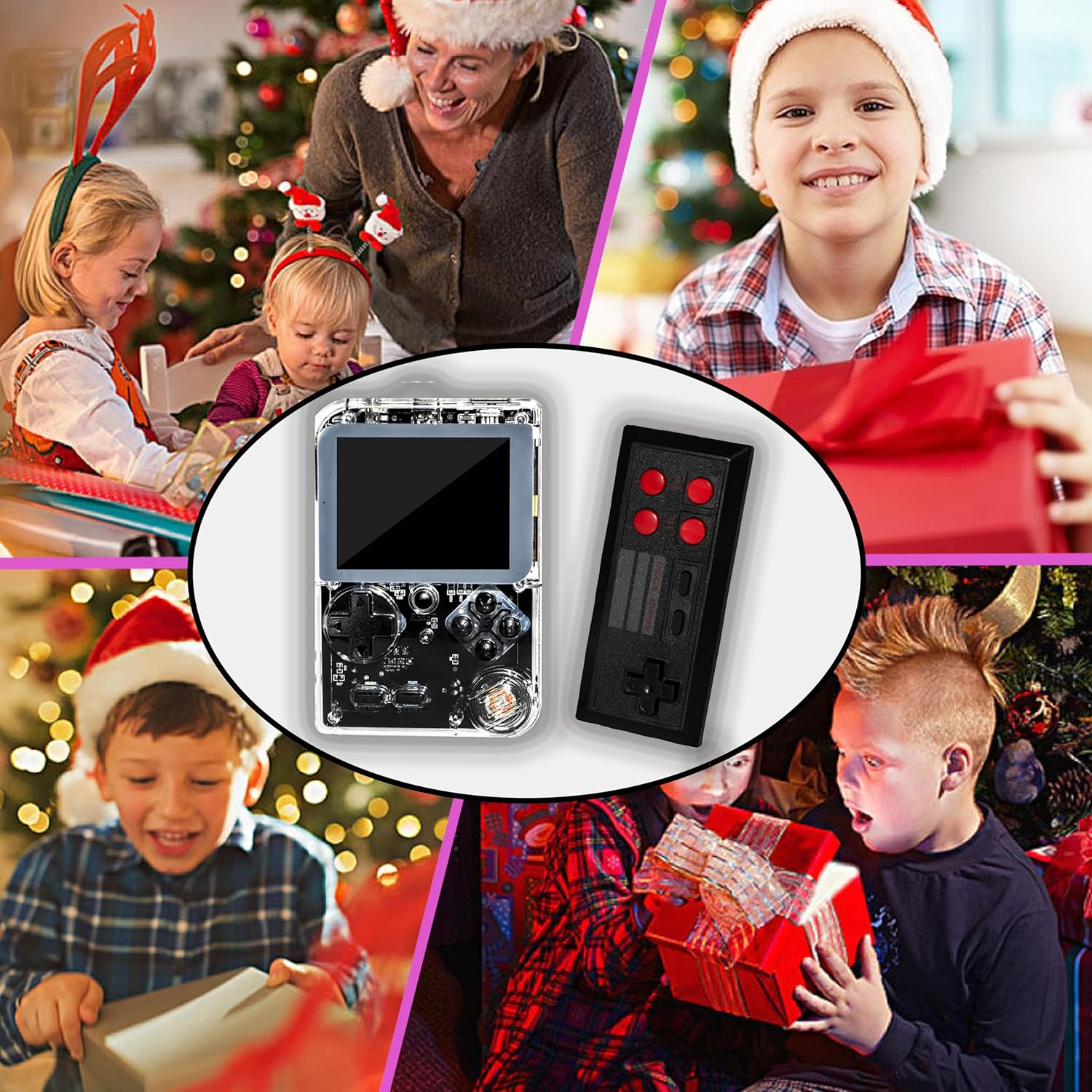 Retro Handheld Game, 3 Inch LCD Screen Portable Video Game Console with 256 Classic Games, 800 mAh Rechargeable Battery Support for Connecting TV and Two Players (Transparent White )