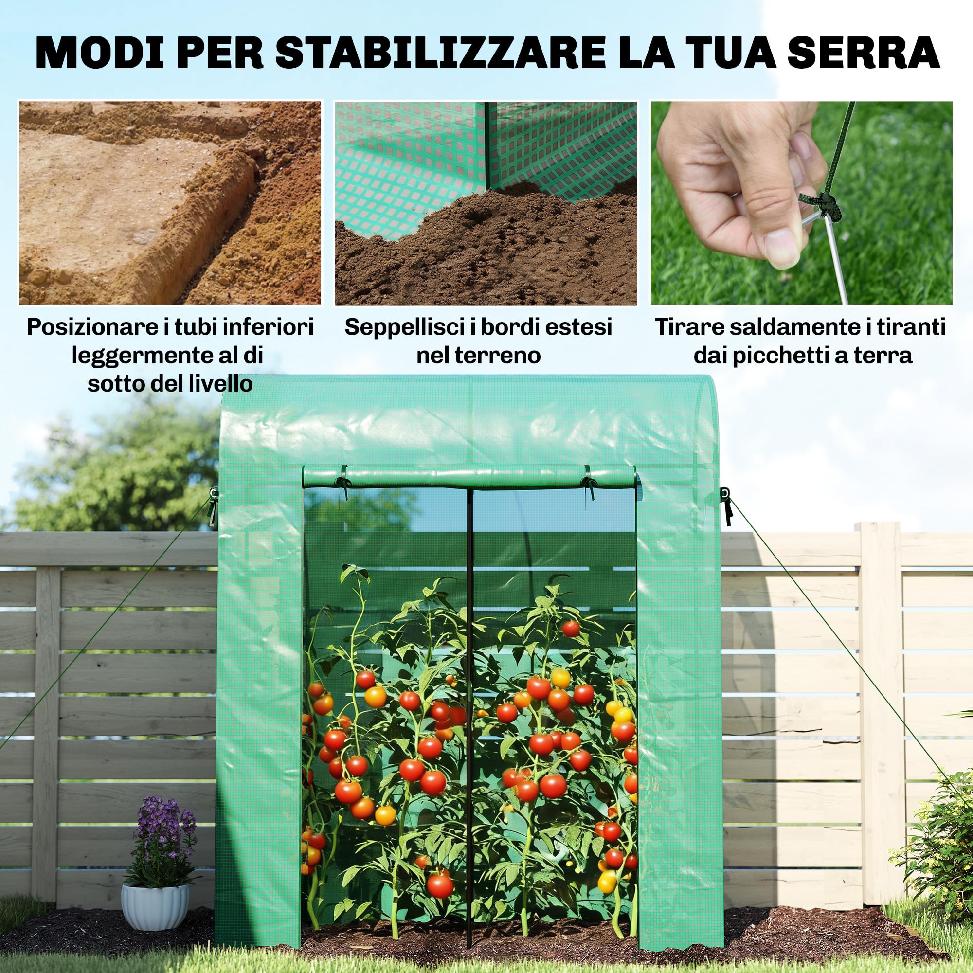 Outsunny Serra da Balcone Porta Avvolgibile Anti UV 170x68x200 cm Verde | Finestre Avvolgibili, Serra per Orto, Struttura in Acciaio, Copertura PE, per Piante, Verdure, Fiori, Frutta