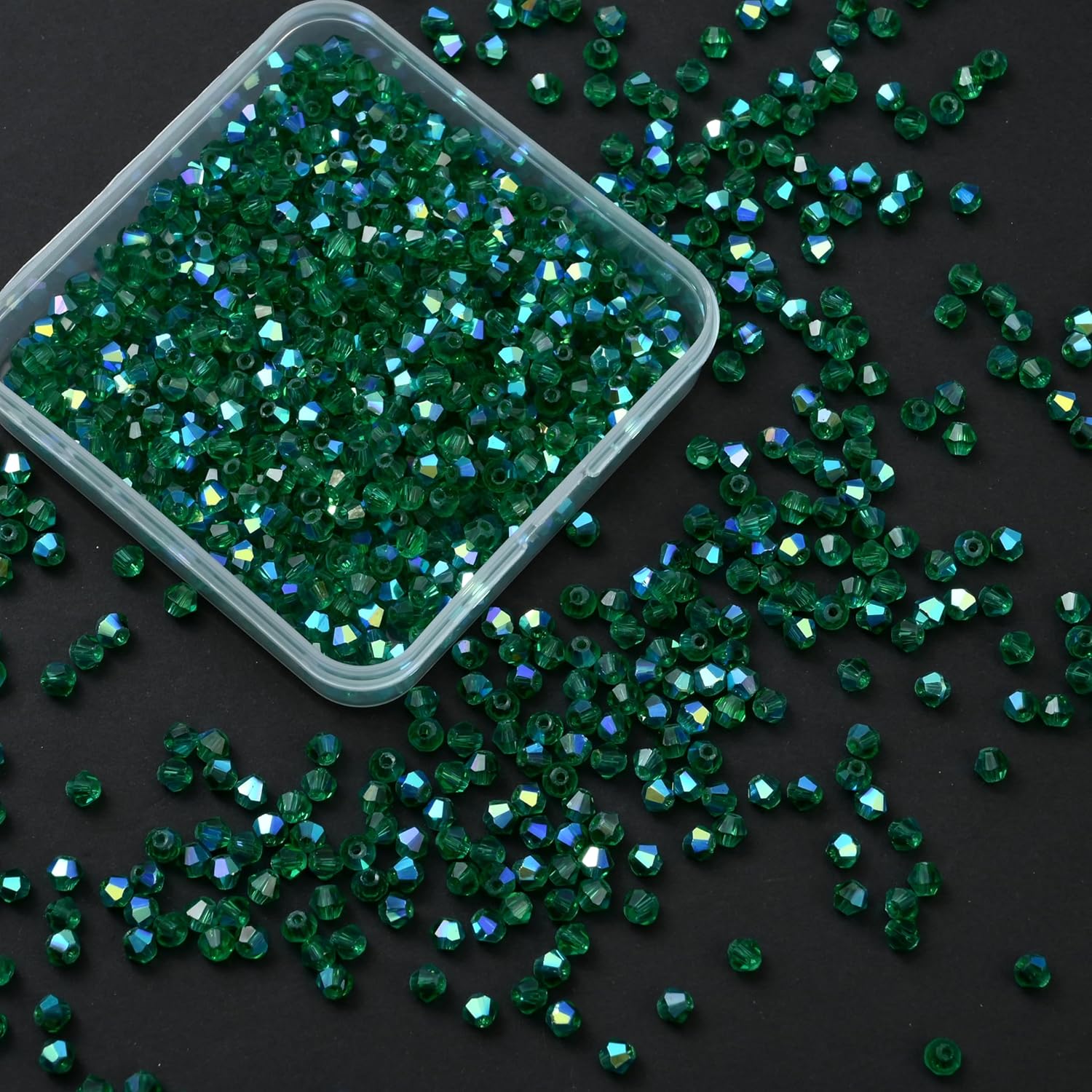 1000pcs 4 mm Bicone Crystal Beads Faceted Crystal Glass Beads Bulk for Jewelry Making DIY Necklace Bracelet Earring (Emerald AB Color)