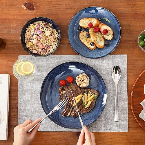 Miniatura 8 de Vicrays Juego de vajilla de cerámica de 12 piezas, platos llanos, platos de ensalada y cuencos para cereales, juego de platos para 4, apto para