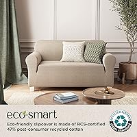 Vista 2 de Zenna Home Eco-Smart - Funda de sofá biplaza de algodón reciclado de 1 pieza, color caqui jaspeado