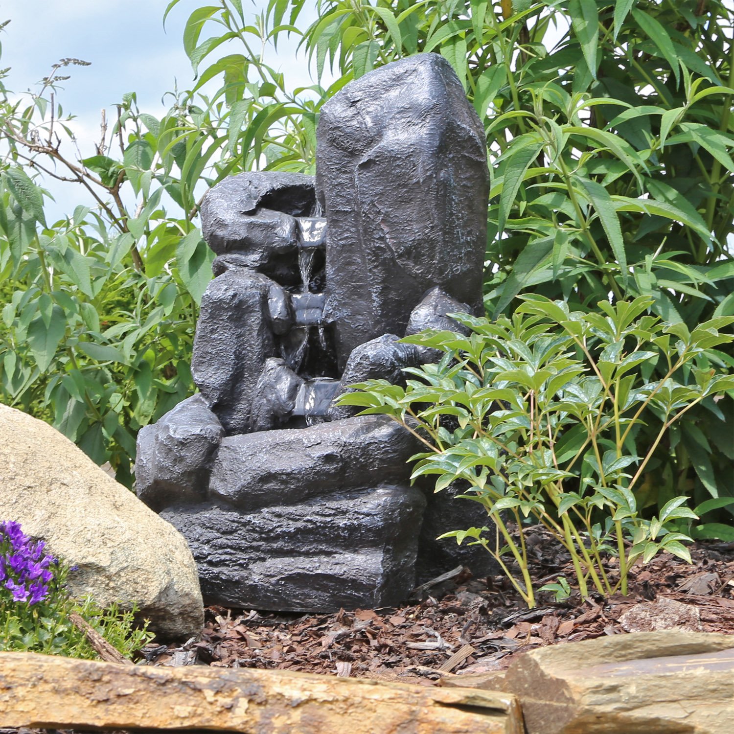 CLGarden Solar Springbrunnen NSP14 mit Akku LED Beleuchtung Gartenbrunnen Kaskadenbrunnen Wasserspiel Solarbrunnen für Garten Balkon Terrasse