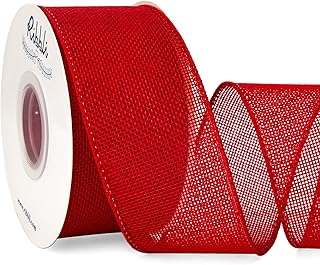Ribbli Red Wired Ribbon,2 Inch x Continuous 10 Yard, Wired Edge Ribbon for Big Bow,Wreath,Tree Decoration,Outdoor Decoration