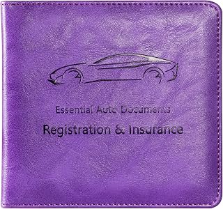 Mymazn Car Registration and Insurance Card Holder, PU Leather Insurance and Registration Holder with Magnetic Closure, Car Document Holder For Driver's License & Essential Documents, Purple