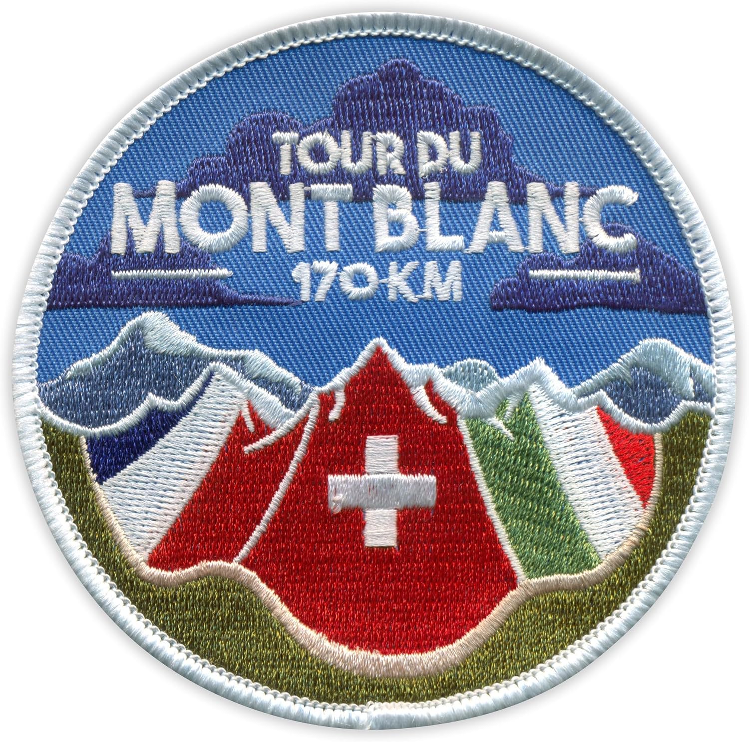 Set of Four - Patchion Tour du Mont Monte Mount Bianco Blanc - 170 km - Round Shape - Sew-on - Embroidered Patch/Badge/Emblem