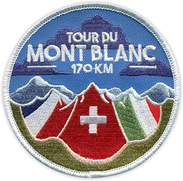 Tour du Mont Monte Mount Bianco Blanc - 170 km - Round Shape - Iron-on/Heat Seal Backing - Embroidered Patch/Badge/Emblem