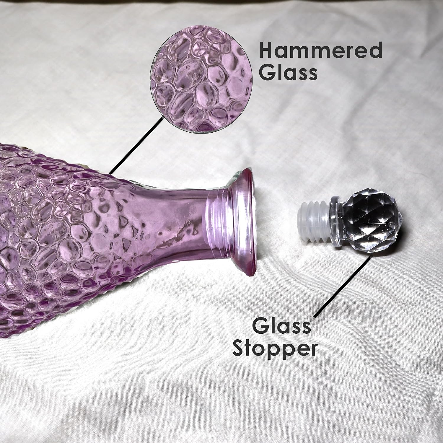 Lavender Hammered Glass Decorative Bottle with Stopper, 6.9 Inch