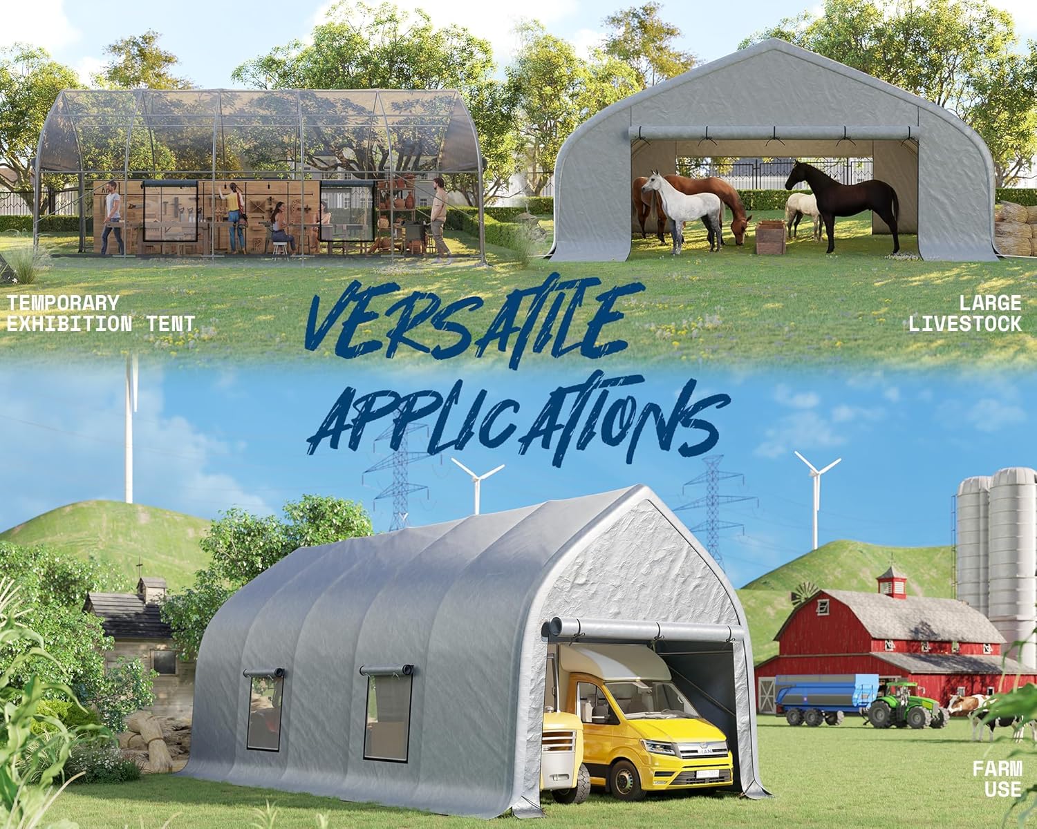 AMERLIFE 12 x 30 FT Walnut-Shaped Outdoor Carport, Heavy Duty Enclosed Carport, UV & Snow Resistant, Roll-Up Doors & Mesh Windows, for Trucks, Boats, Farm Equipment, Events, Silver Gray