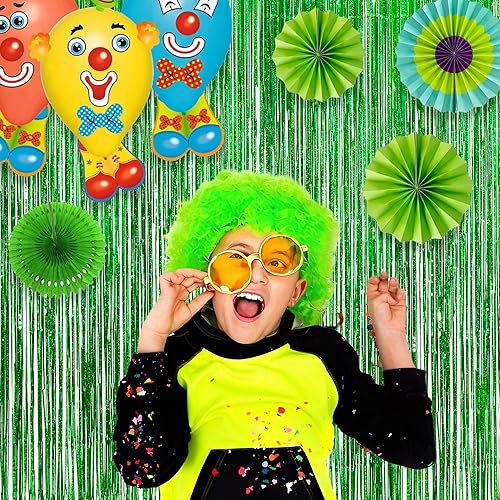 Miniatura 5 de Cortina de fondo de oropel verde para fiesta  Cortina de flecos laminados GREATRIL para luau, hawaii, dinosaurio, selva, verano, safari, fantasma,