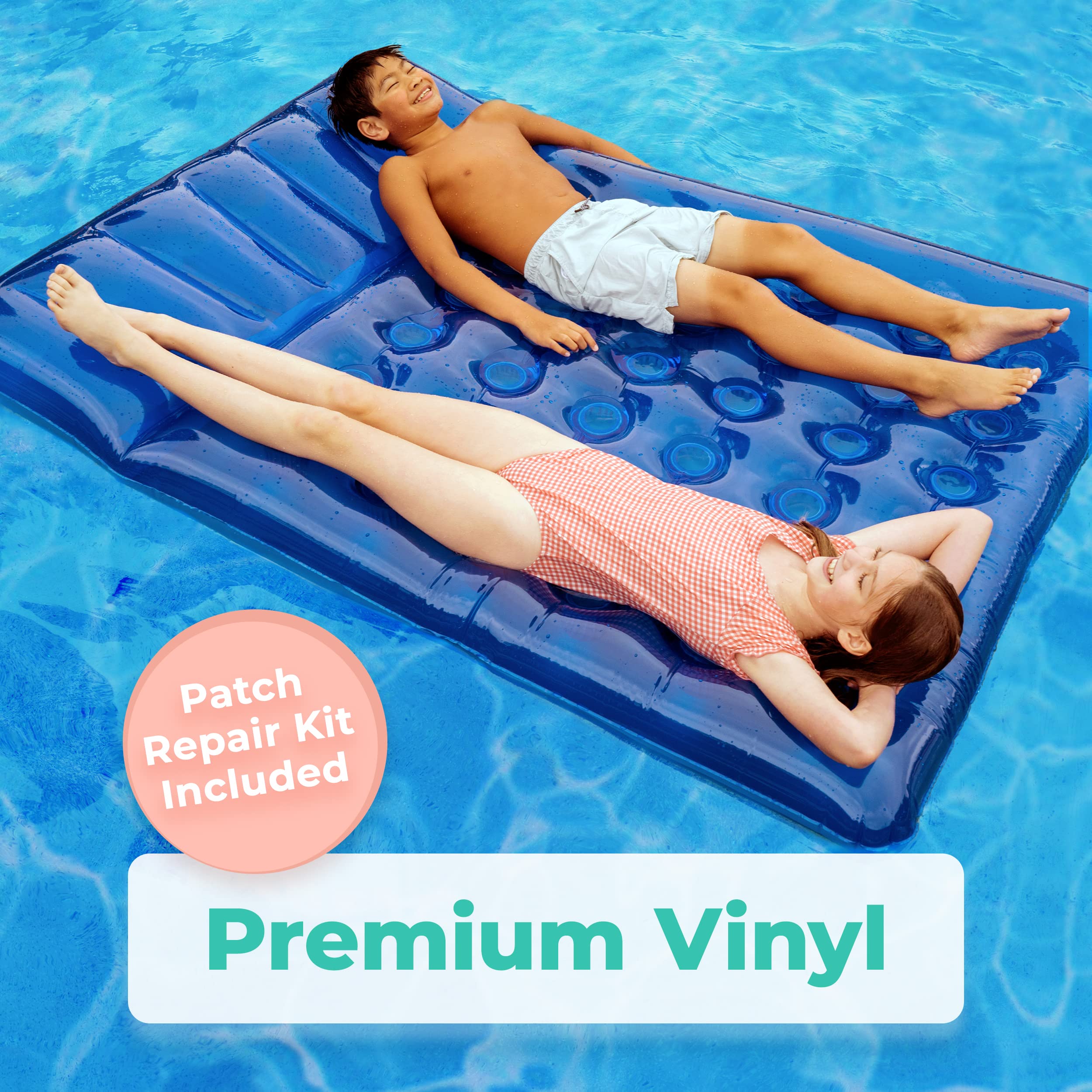 Greenco Giant Inflatable Double Mattress Pool Lounger Float, 78 Inch Blue Swimming Pool Float with Pillow Headrest for Pool or Lake, Swimming Pool Party Lounge Raft