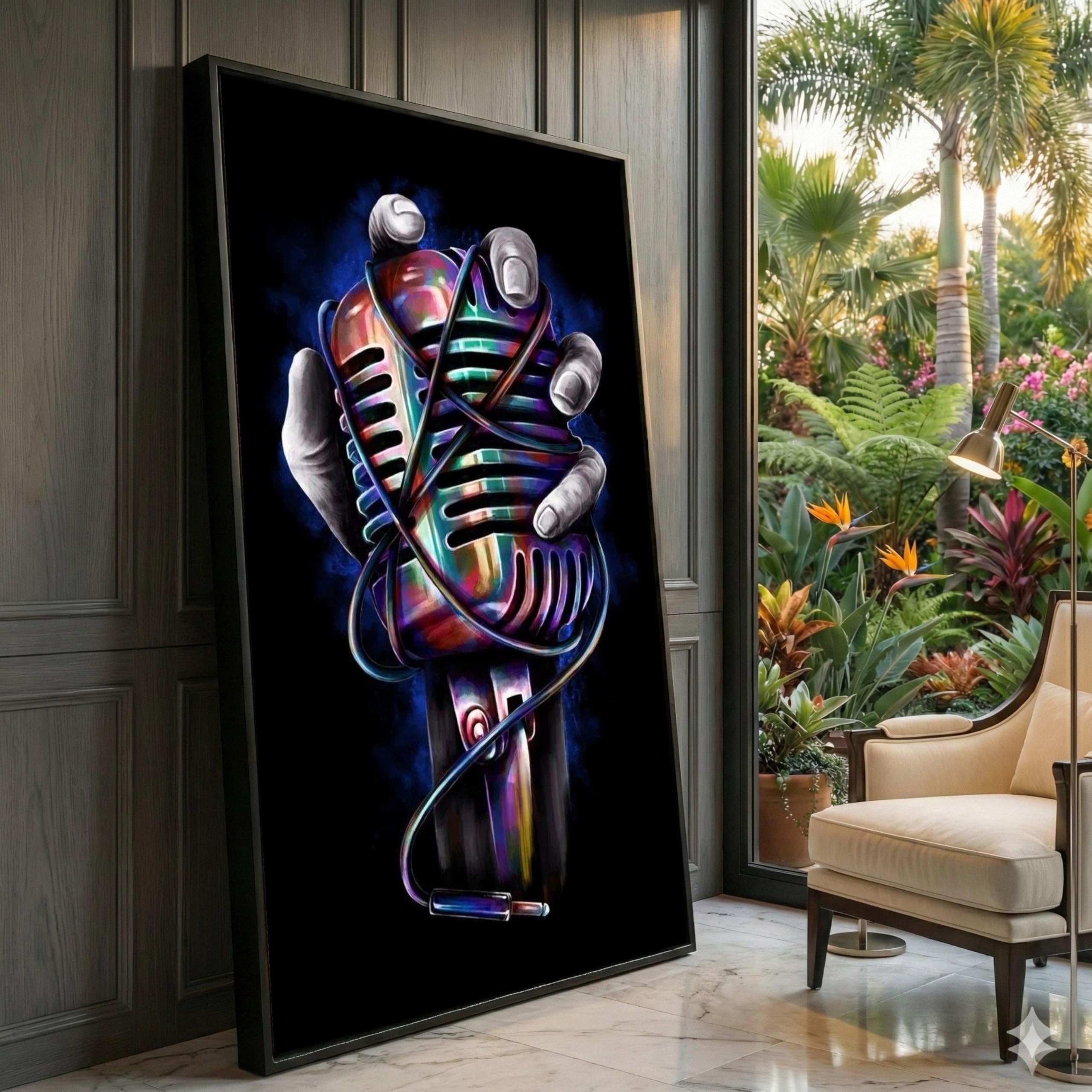 Tableau microphone vintage rétro en toile déco murale 50x90cm - 8