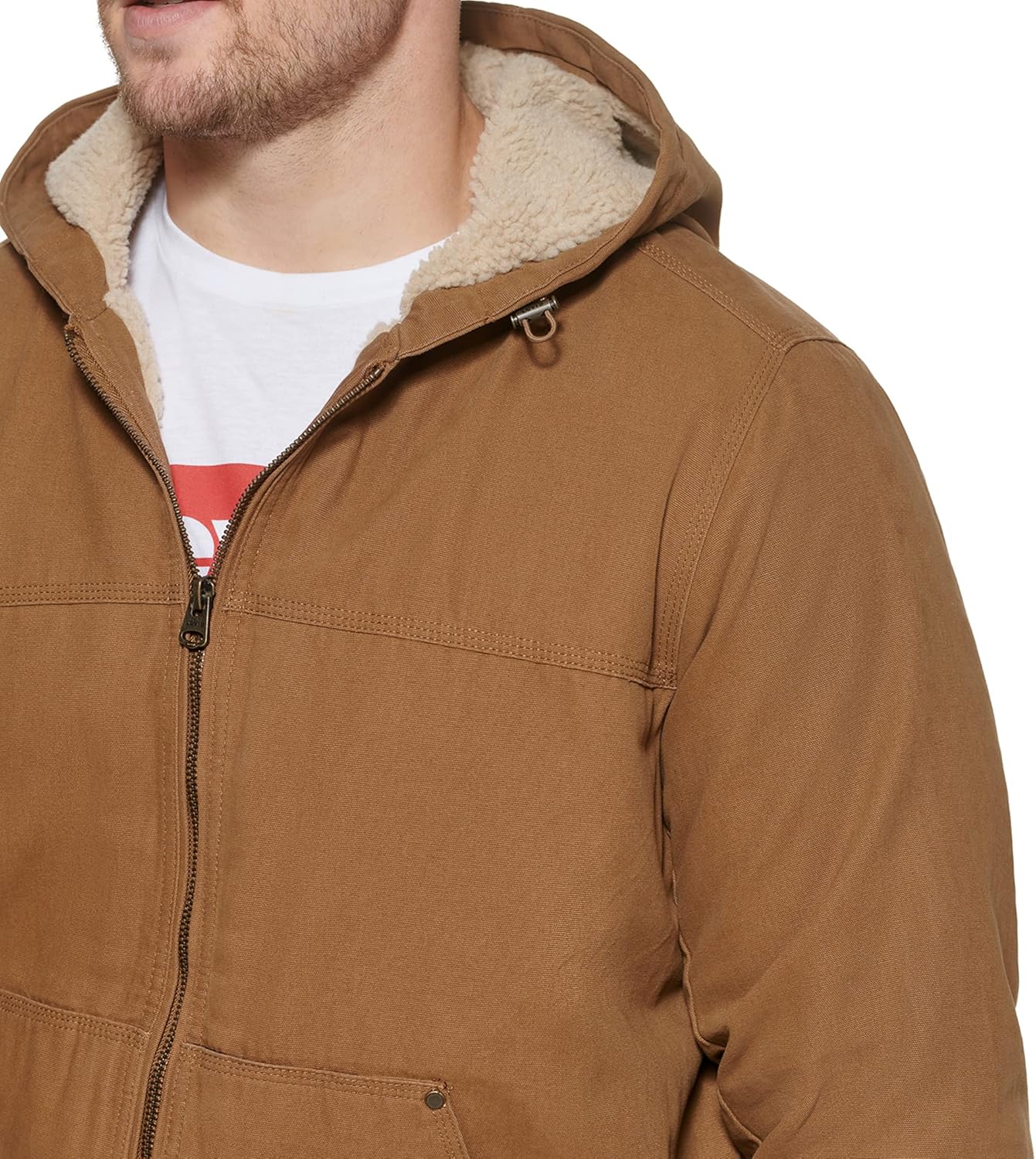 Levi's Men's Tall Cotton Canvas Workwear Hoody Bomber with Full Sherpa Lining: Clothing, Shoes & Jewelry