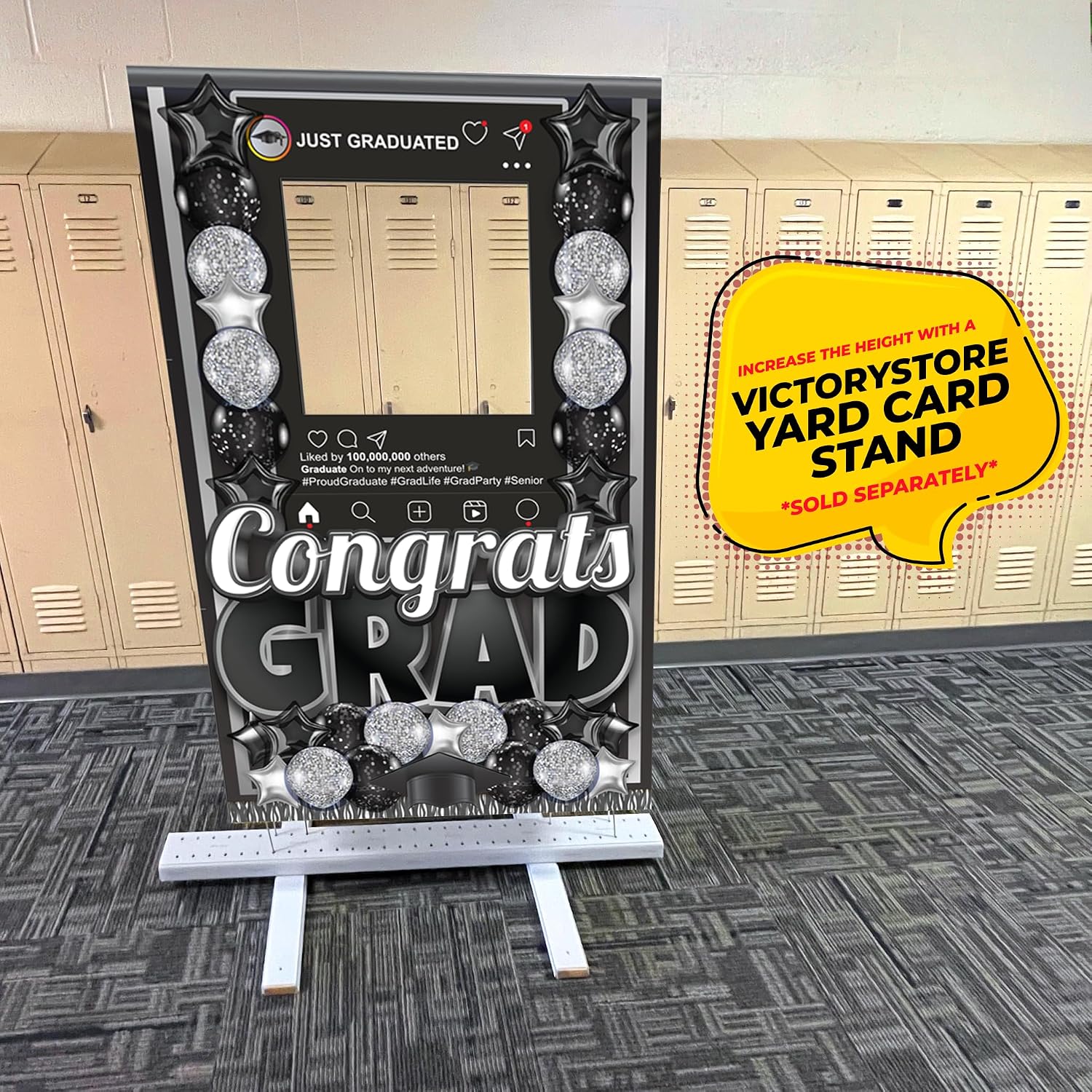 VictoryStore Jumbo Graduation Standup Photobooth Frame 5FT Tall by 3FT Wide, Outdoor Gradation Yard Sign or Indoor Graduation Party Decoration, 5 Pieces (Silver)