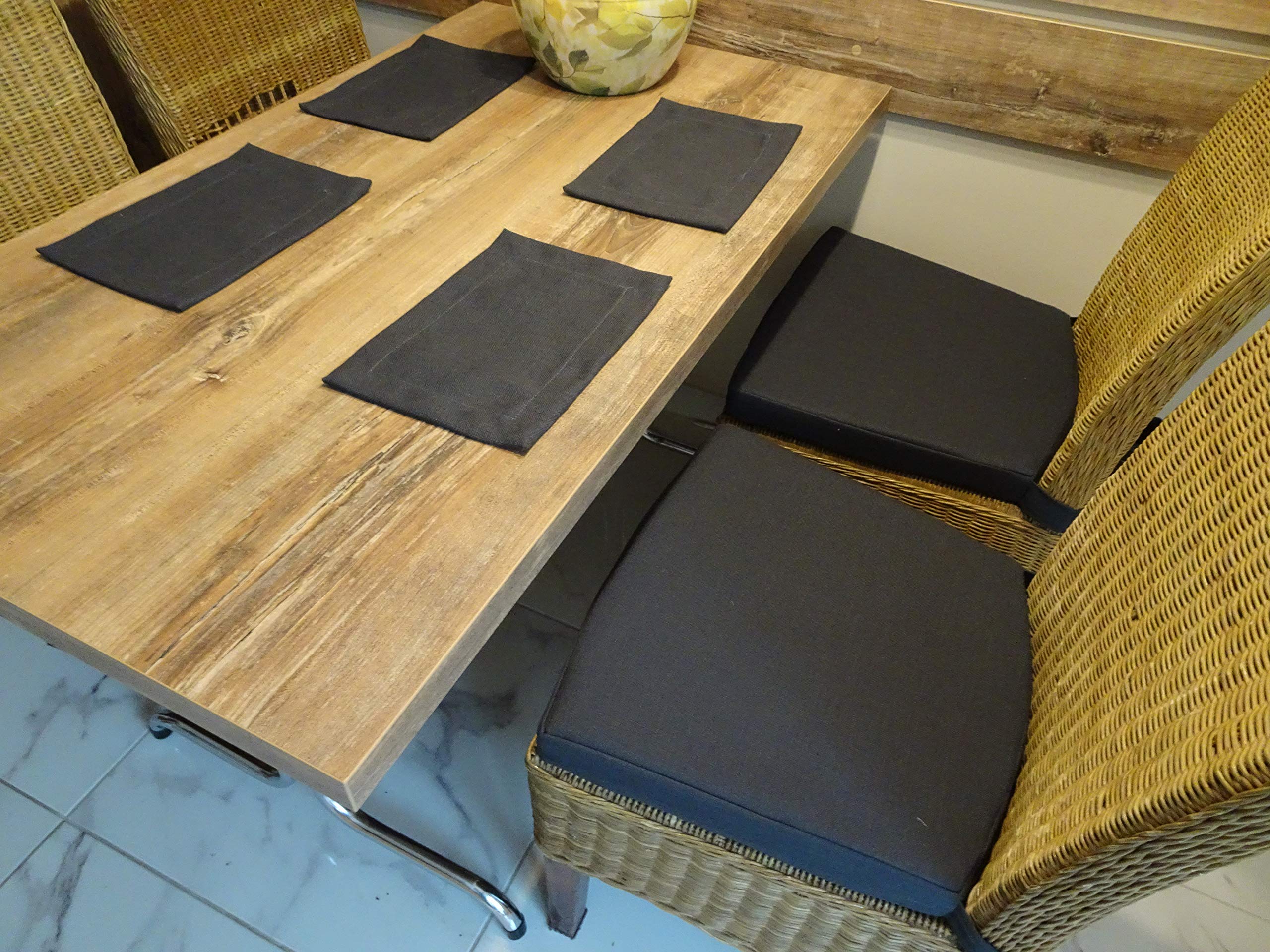 Set mit 4er StuhlKissen mit einem Bogen Kordel Kissen für Rattan Stühle & mehr Stuhlauflage Velour - Samtsitz 43 x 40 x 5 cm Sitzkissen 4er-Pack (Graphit)