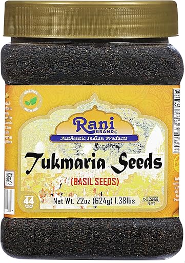 Rani Tukmaria (Natural Holy Basil Seeds) 1.38lbs (22oz) 624g PET Jar Used for Falooda / Sabja Dessert, Spice & Ayurveda Herbal ~ Gluten Friendly | NON-GMO | Kosher | Vegan | Indian Origin