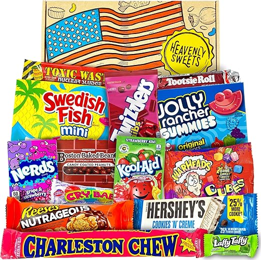 Chuches Americanas Cesta de Dulces y Chocolate Americanos Set de