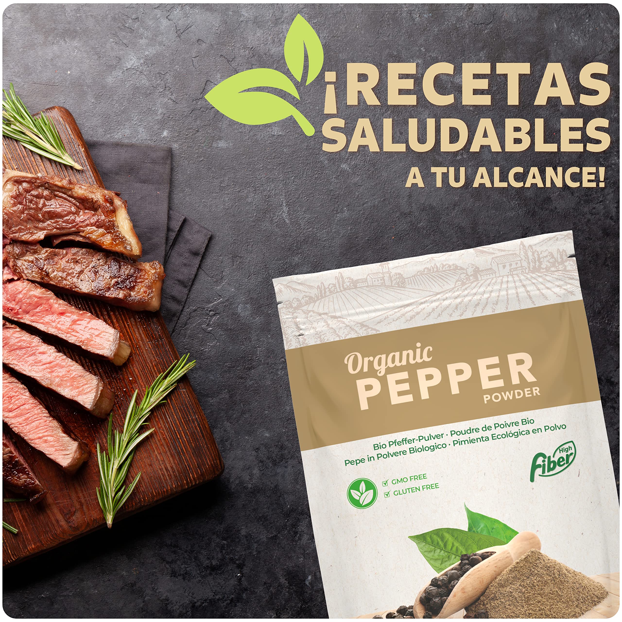 Nortembio Pimienta Negra Ecológica en Polvo 100 g. Origen 100% Natural. Calidad Gourmet. Pimienta Negra Molida Sin Aditivos ni Conservantes. Envase Hermético & Cierre Zip. E-Book con Recetas Incluido.