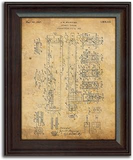 Personal-Prints | Firearm Vintage Style US Patent Prints Wall Art | Framed Behind Acrylic Gun Décor Featuring AR-15, M16, 1911, Browning Shotgun, Bolt Gun, and More (Browning Auto)