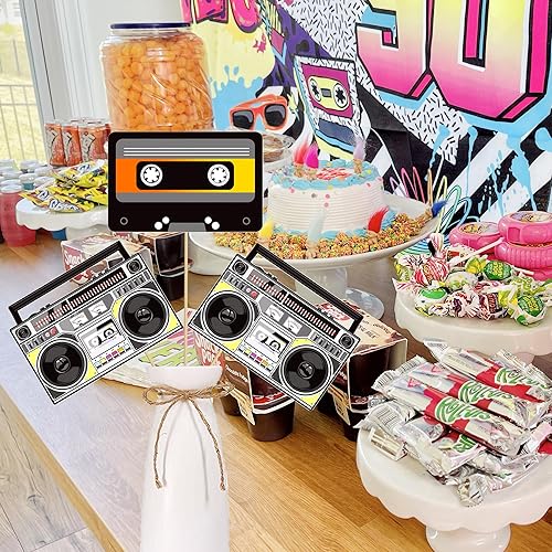 Miniatura 7 de Palos de centro de mesa Boombox de los años 90, decoraciones de fiesta temática de los años 90, 12 piezas de cinta de casete de radio Boombox,