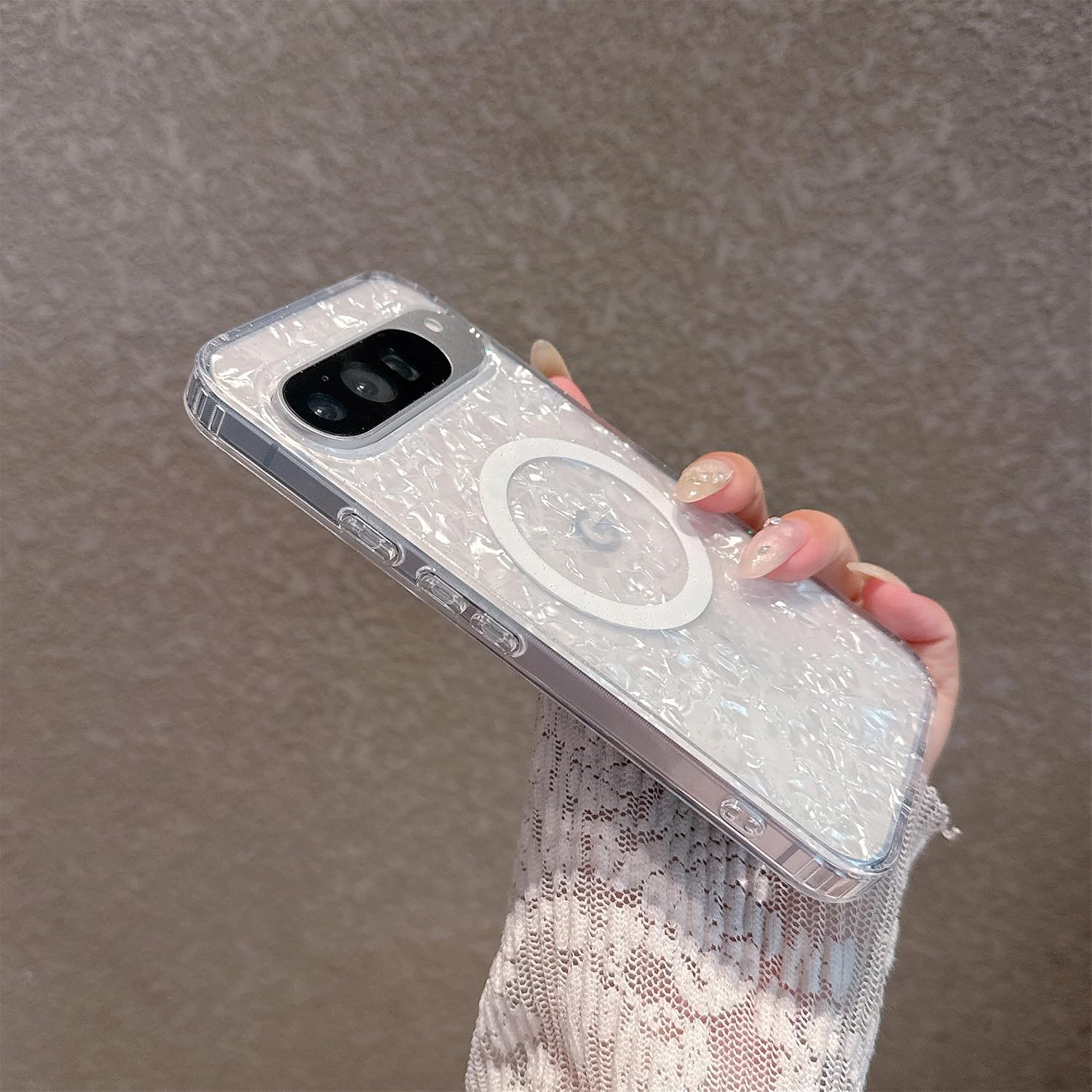 Magnetic for Google Pixel 11/11 Pro Case Women, [Compatible with MagSafe], [Pearl Iridescent Color Changing Effect] Fashion Slim Cute and Unique Pearl Shell Protective Phone Cover for Pixel 11/11 Pro image 4