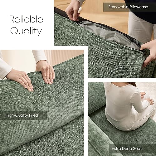 Miniatura 6 de Ihanherry Sofá moderno de 92 pulgadas para sala de estar, sofá de felpilla de asiento profundo con puerto de carga rápida y cojines extraíbles