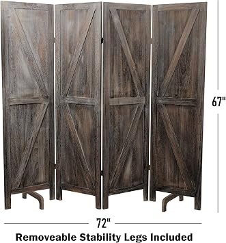 Premium Home 4-Panel Room Divider, Rustic Brown Barn Door K-Pattern Screen