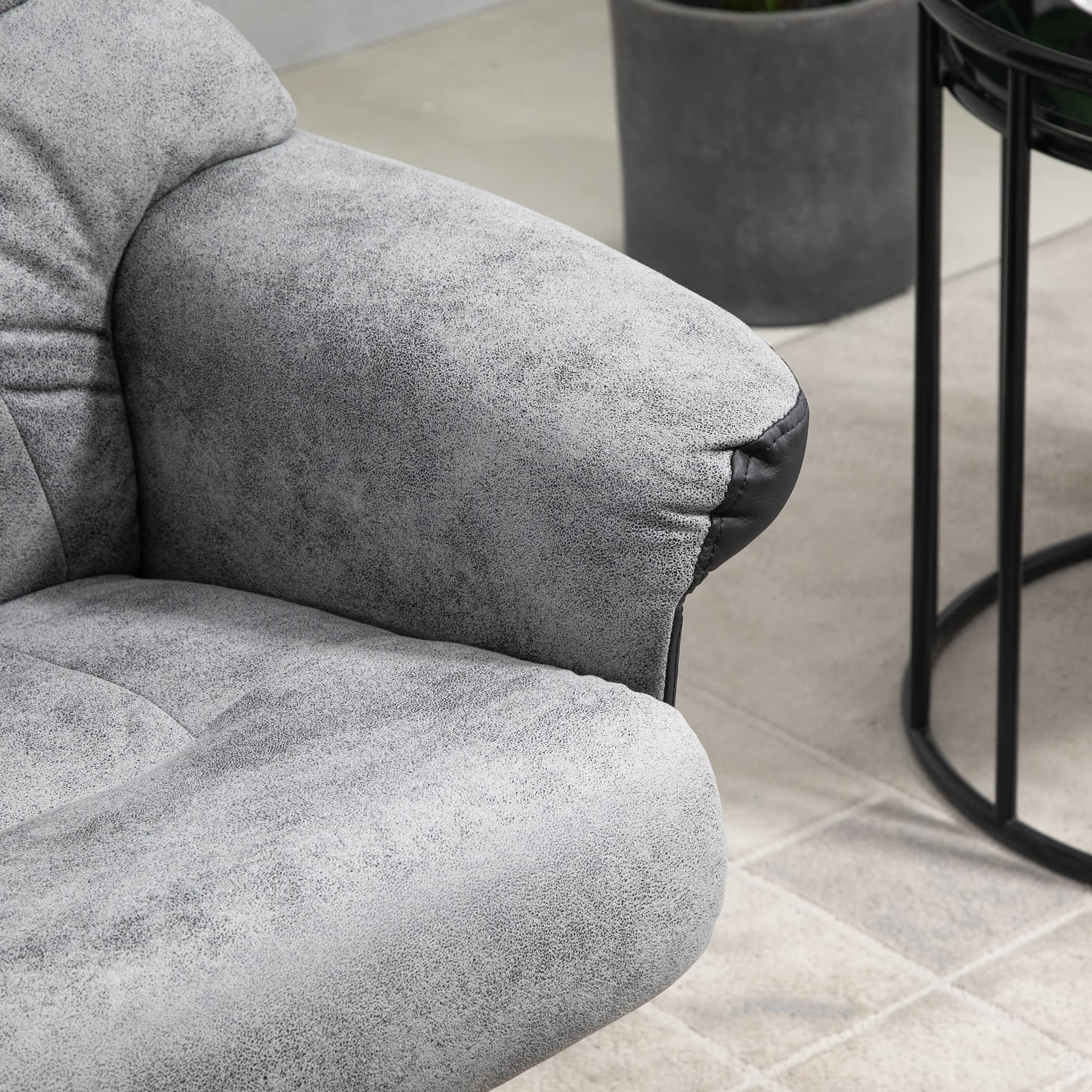 HOMCOM Fauteuil Relax Fauteuil de Relaxation inclinable 135° avec Repose-Pieds pivotant 360° revêtement Microfibre Pieds en Bois Massif Assise épais rembourrée Gris