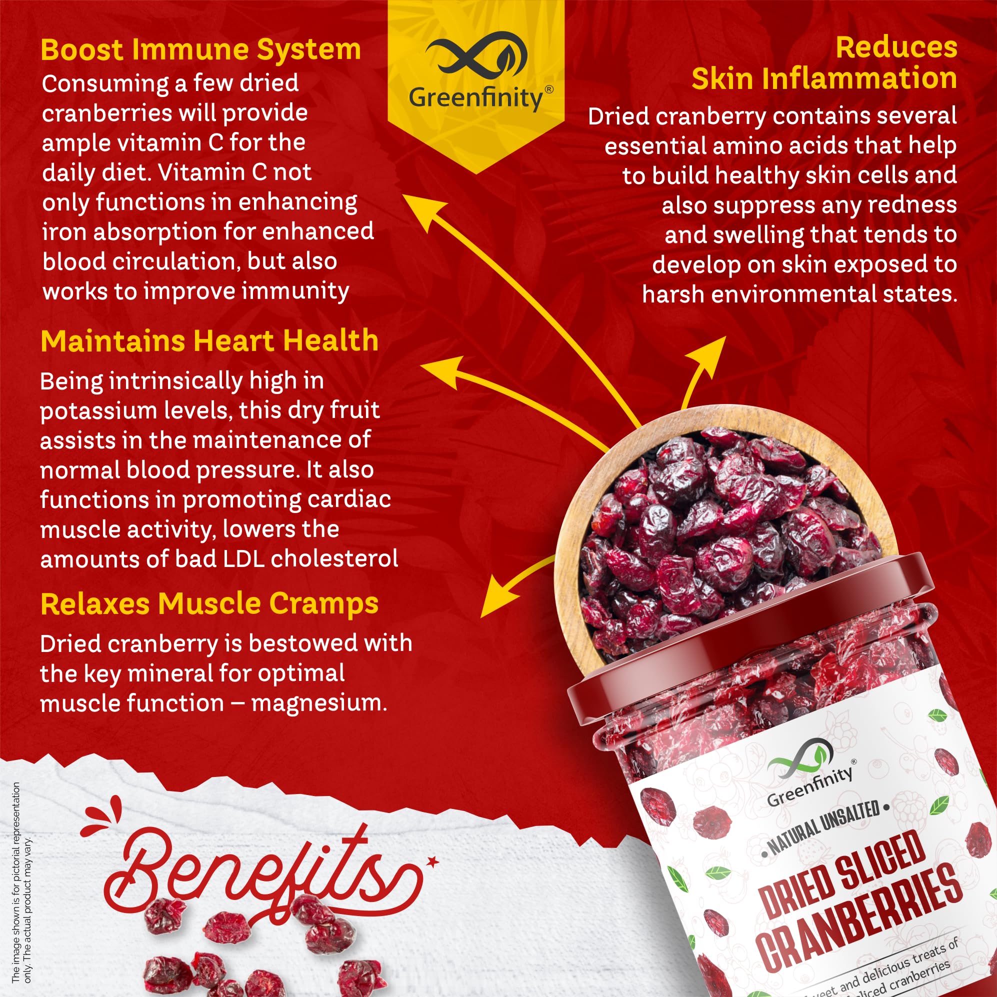 GreenFinity Dried Sliced Cranberries 250 Gram - Antioxidant-Rich, Energy-Boosting Healthy Snack Cranberry - Image 5 thumbnail