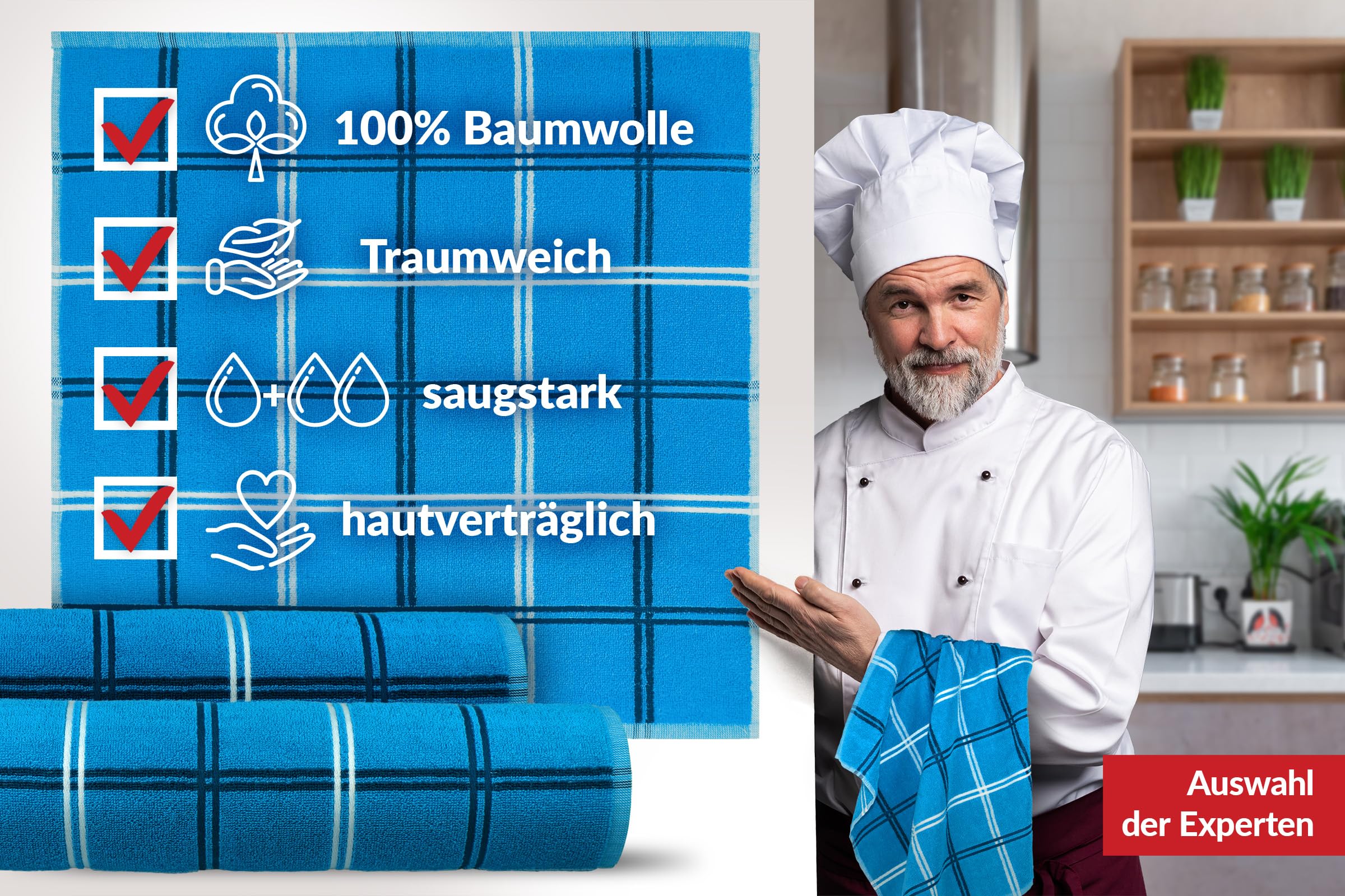 Lashuma Asciugamani cucina Blu Capri, Lyon Set 6 asciugamani 50x50 cm, Strofinacci Blu - Capri da cucina 100% Cotone