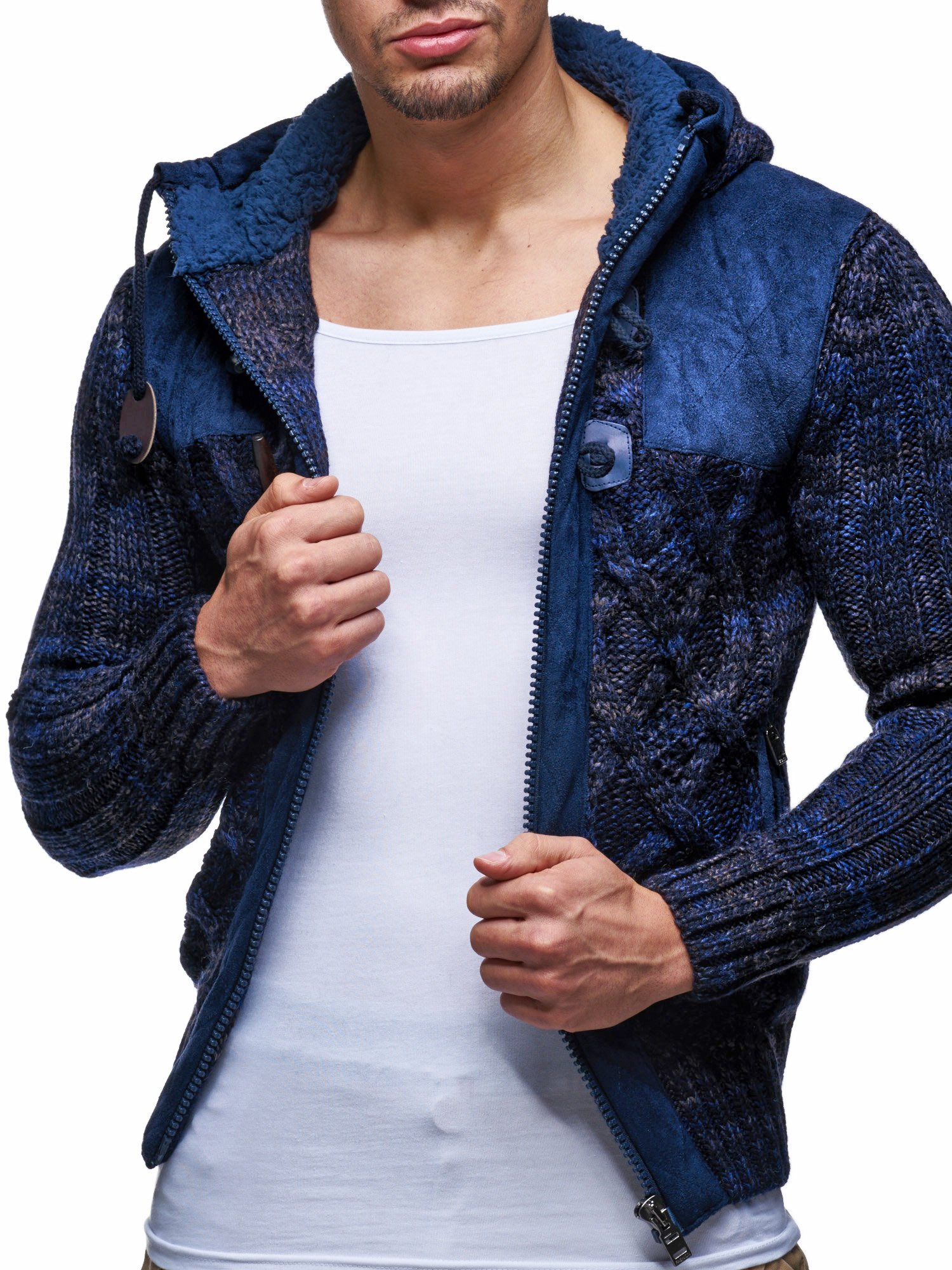 Leif Nelson Giacca Uomo in Maglia con Cappuccio Cardigan LN-20525