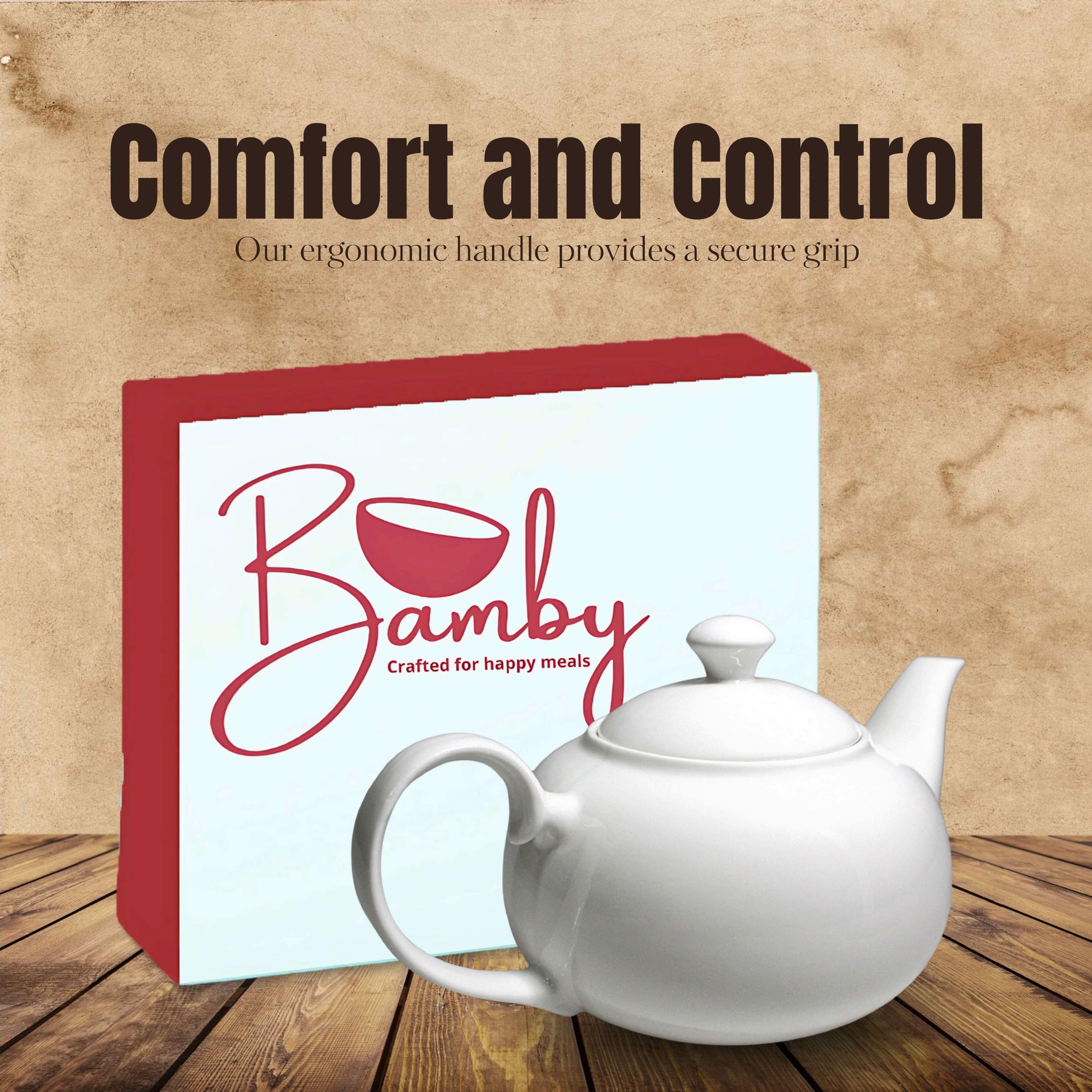 BAMBY White Porcelain Tea Pot or Kettle 1000 ml, 1 Piece with Lid & Handle Perfect for Serving Milk, Tea, Coffee, Green Tea (White) - Image 5 thumbnail