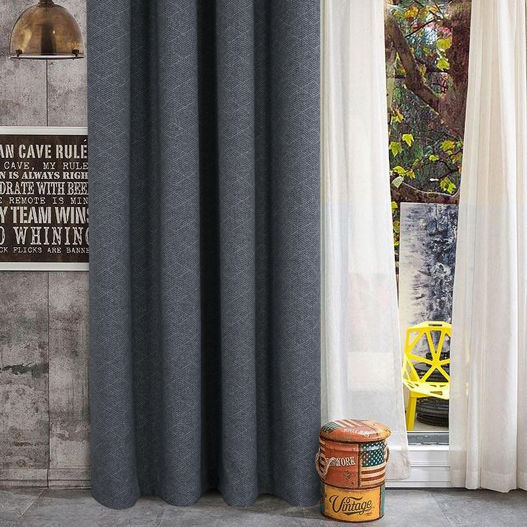 always4u Rideau avec Motifs Géométriques, Filtrage de la Lumière, Faux Laine Double Rideaux Isolation Thermique avec Oeillets pour Chambre à Coucher Salon, L140xH260cm, Texturé, Gris, Lot de 2
