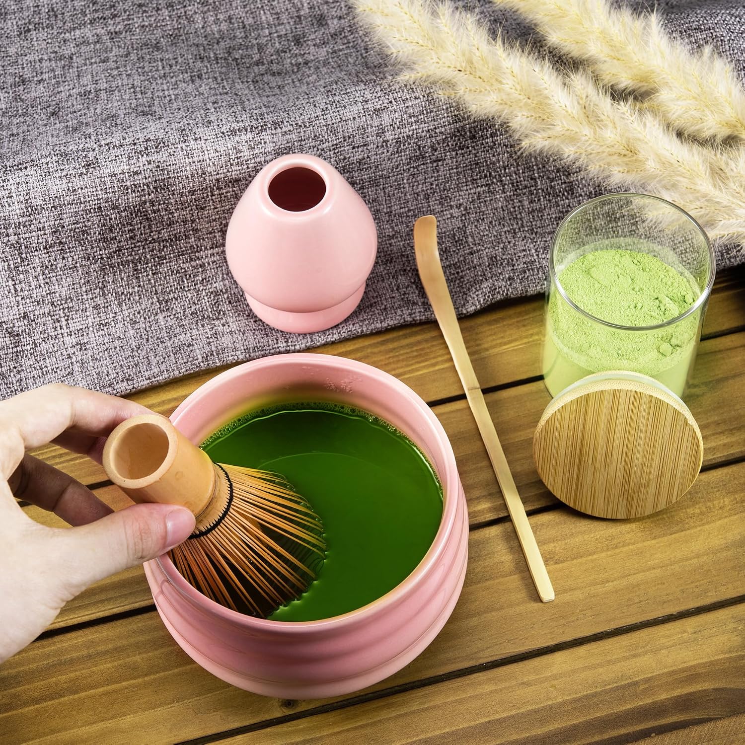 Set à Thé Matcha Vaileal 4 Pièces - Bol Céramique, Fouet Bambou, Cuillère | Cérémonie Thé Japonais | Cadeau Zen