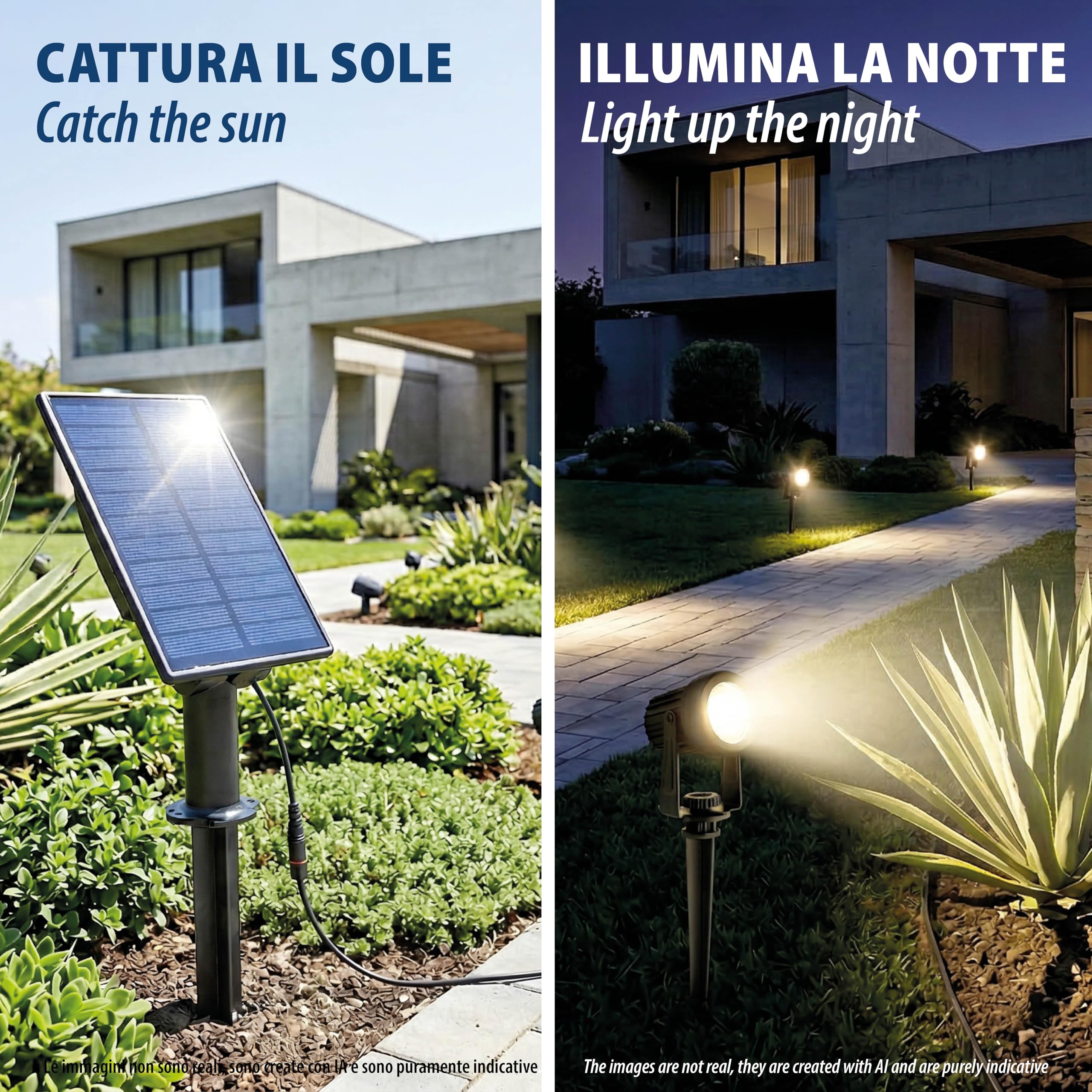 Zestaw 2 zewnętrznych reflektorów LED z panelem słonecznym – 2 x 100 lumenów, lampy ogrodowe solarne, IP65, wodoodporne, do ogrodu, krzewów, podwórka, doniczek i roślin