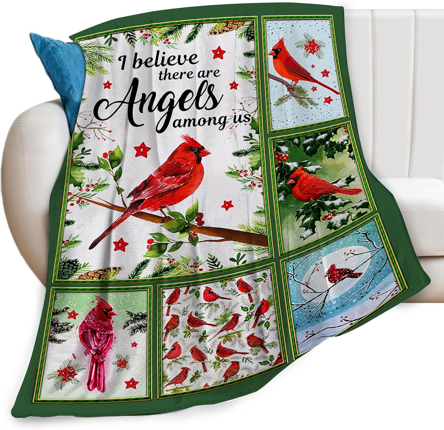 Cardinal Blanket Green Red Animals Bird Throw Blankets for
