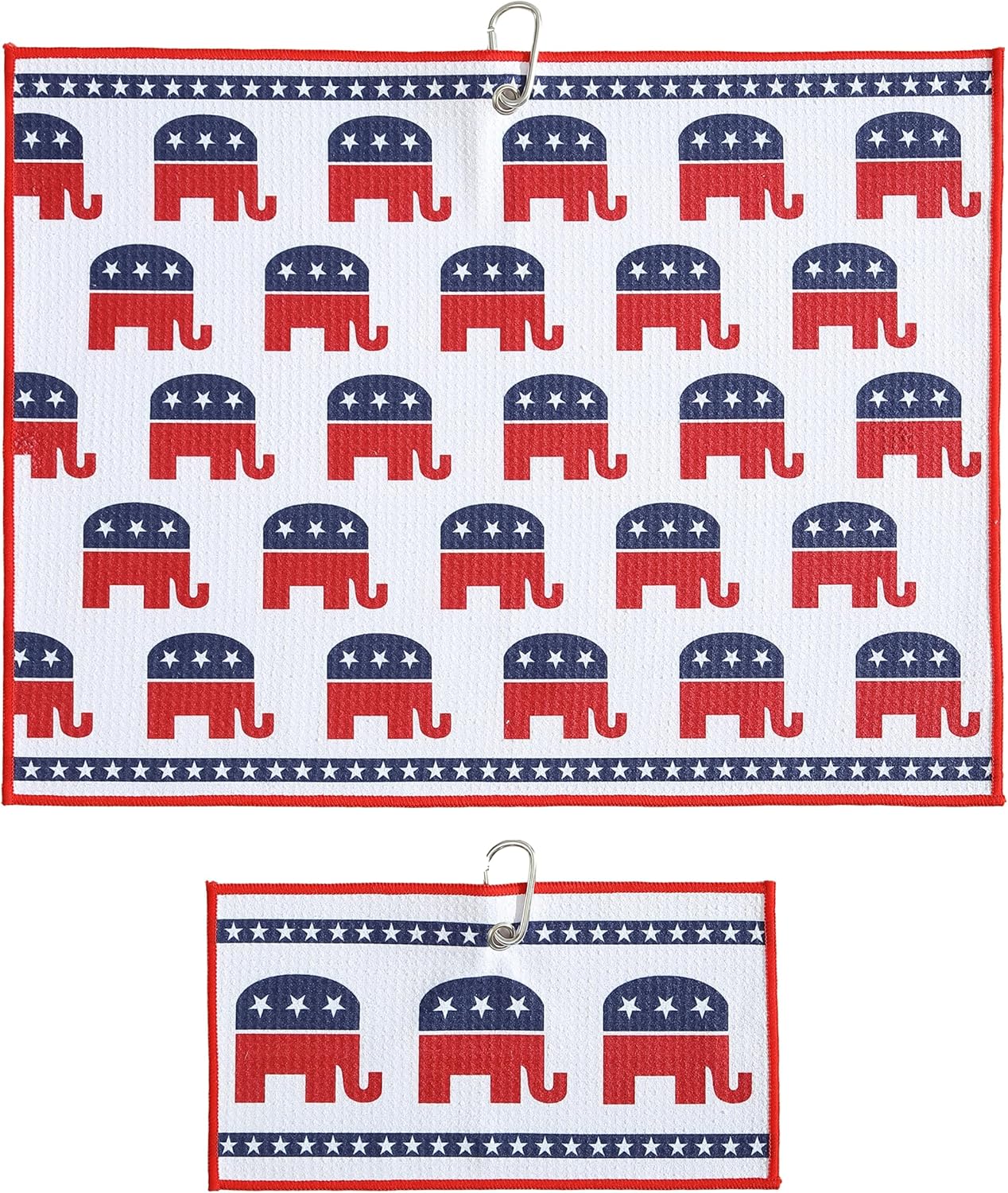 Microfiber Golf Towels for Golf Bags & Carts - Premium Weave Waffle & Ball Towels with Carabiner Clip, Essential Accessories for Men, Women and Kids, Golfer Gifts, Set of 2 (Elephant)