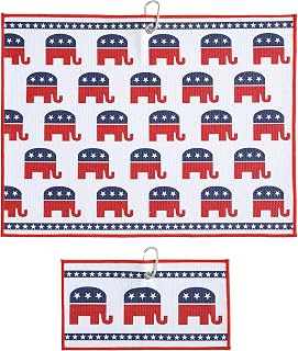 Microfiber Golf Towels for Golf Bags & Carts - Premium Weave Waffle & Ball Towels with Carabiner Clip, Essential Accessories for Men, Women and Kids, Golfer Gifts, Set of 2 (Elephant)