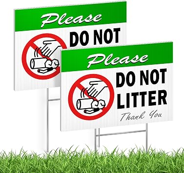 Please Do Not Litter Sign, 14x10 Double-Sided Corrugated Plastic, 2 Pack