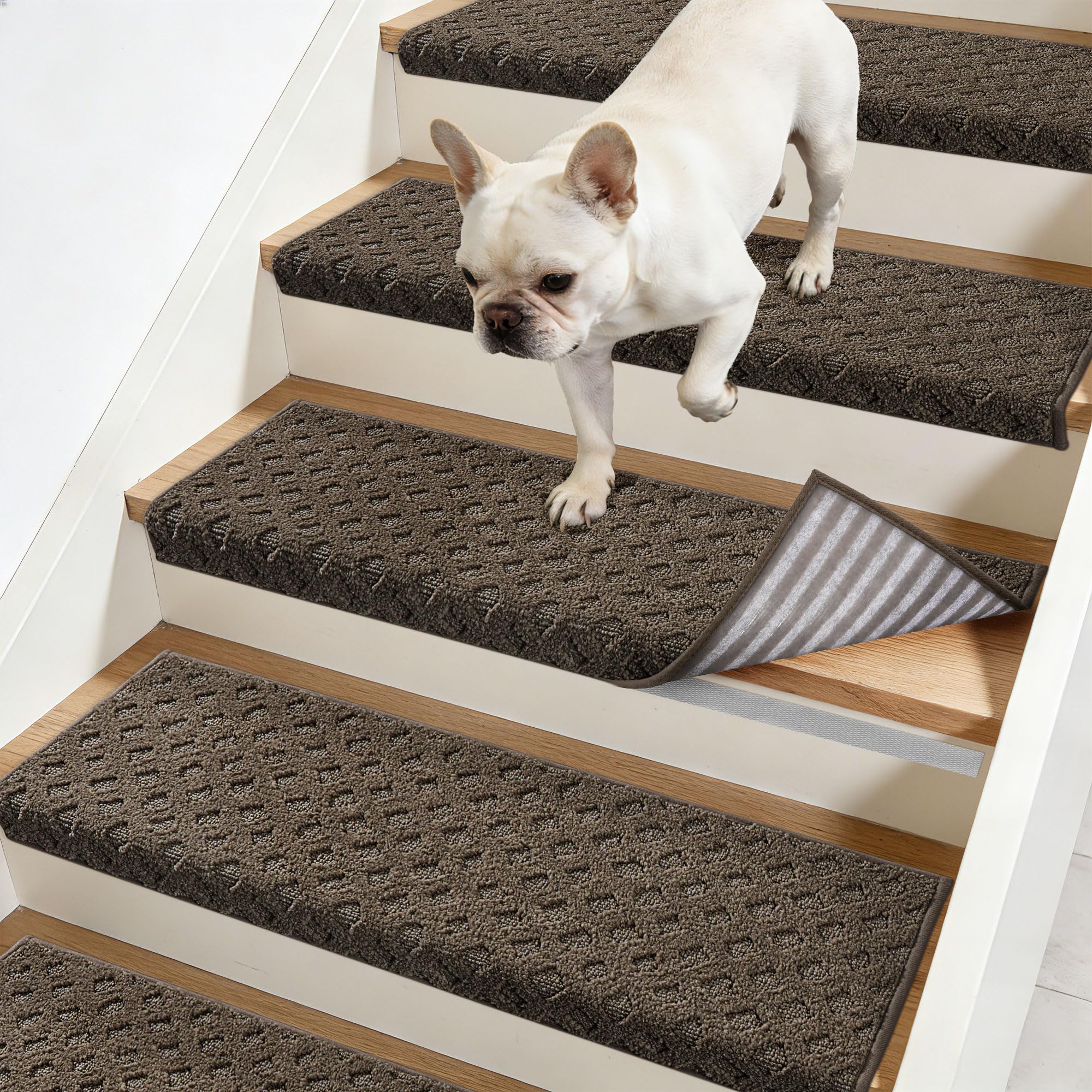 Photo 1 of JSEI 11" x 30" Bullnose Carpet Stair Treads (14 Pcs, Brown)