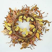 Vista 8 de Artificial Fall Wreath for Front Door Autumn Wreath with Bright Oak Leaves,Small Pumpkin,Berry Branches,Mixed Leaves for Farmhouse Indoor Outdoor